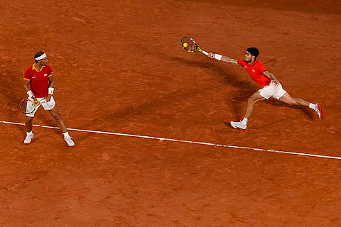 Carlos Alcaraz and Rafael Nadal compete in men's doubles quarter-final 